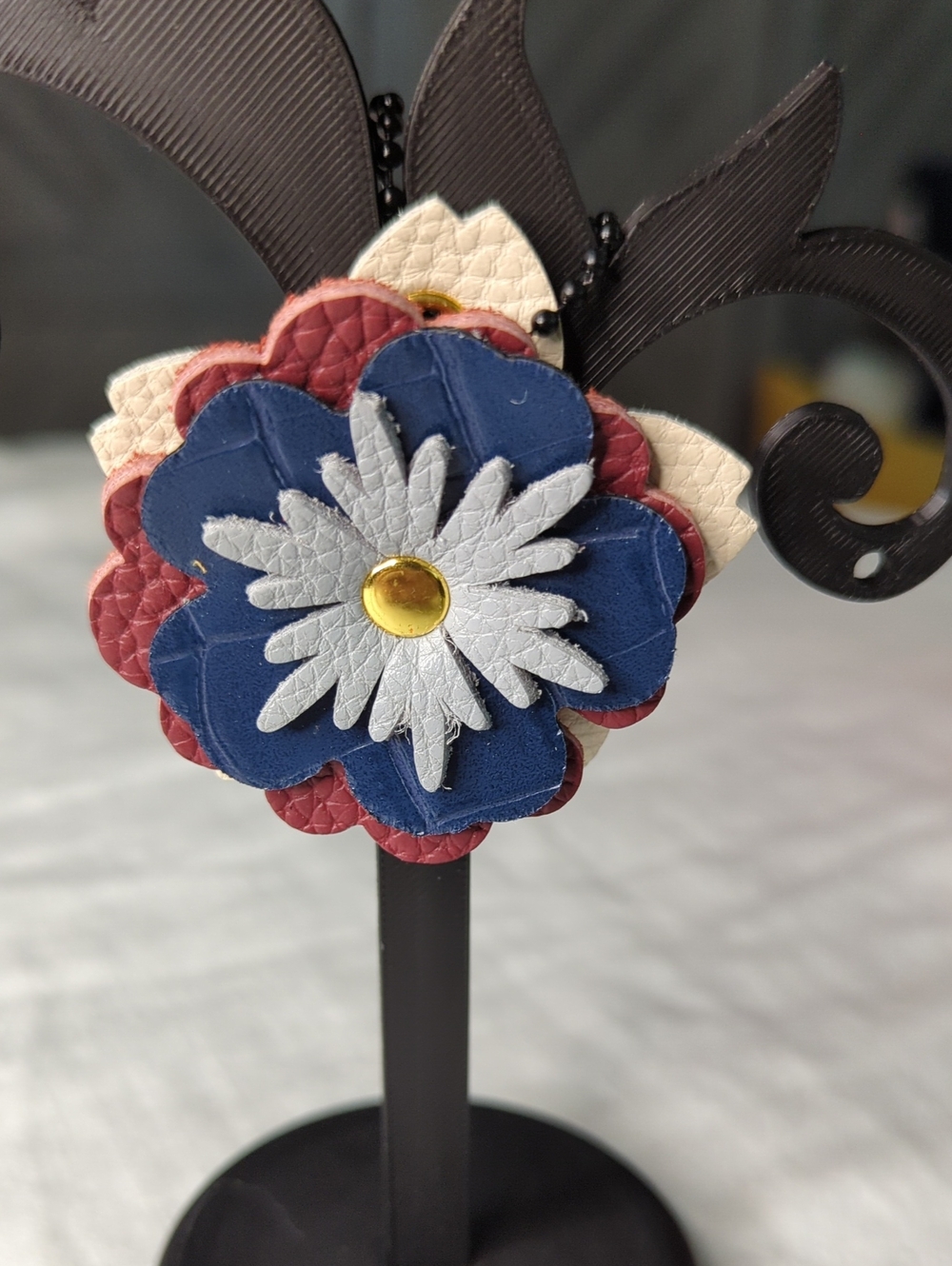 Layered Floral Leather Bag Charm